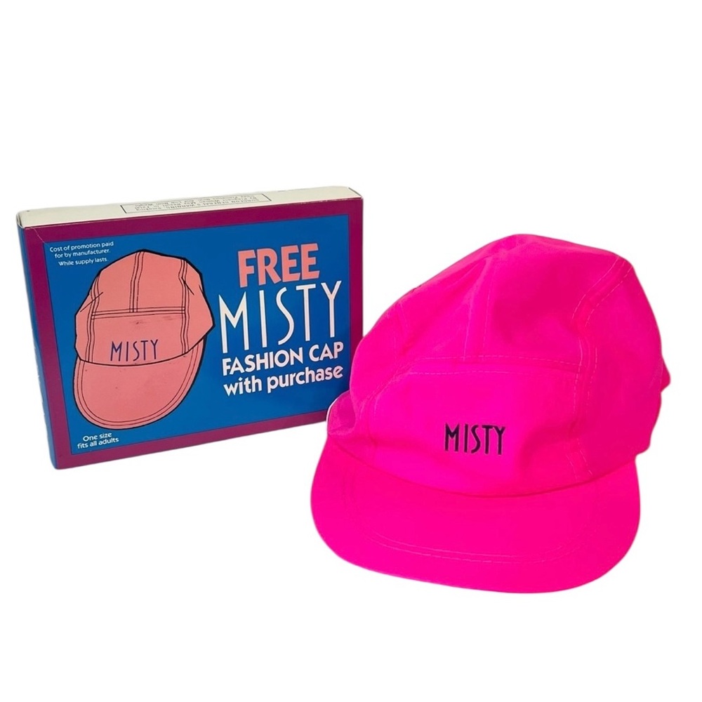 Vtg Misty Cigarette 5‎ Panel Long Bill Neon Pink Hat Cap 100% Nylon Advertising